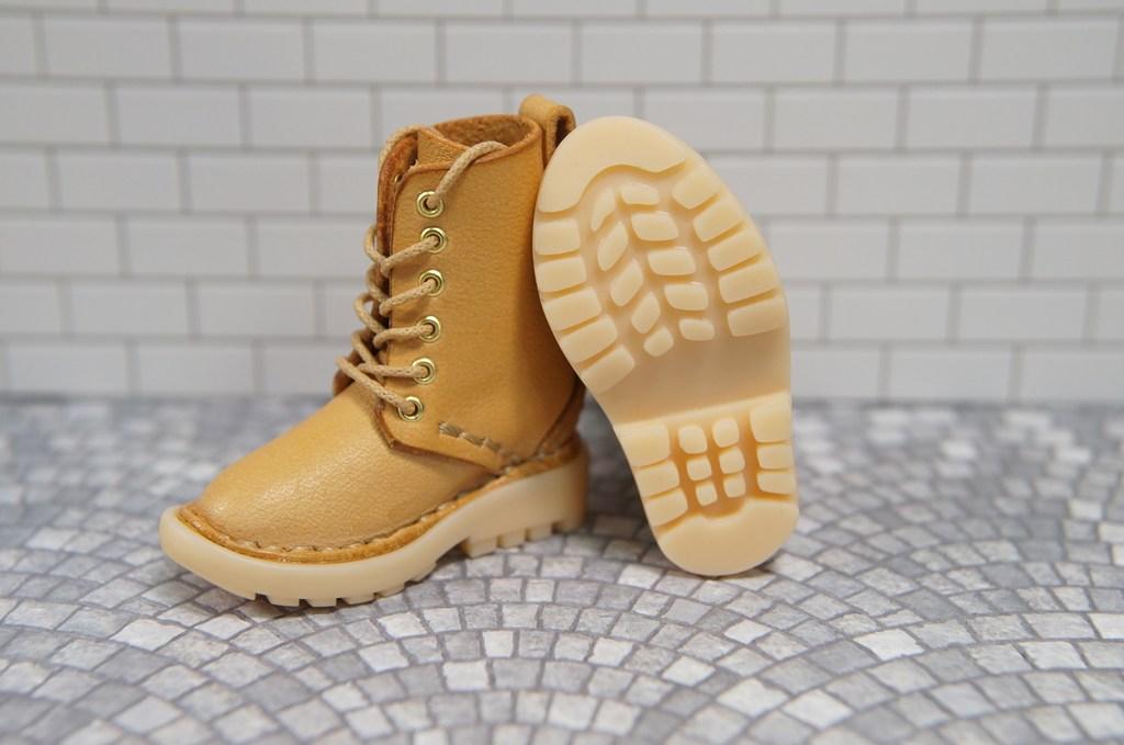 本革：ドールシューズ／セミロングブーツ／アプリコット／オビツ30ジャストフィット／ブロックパターン靴底 | 9枚目