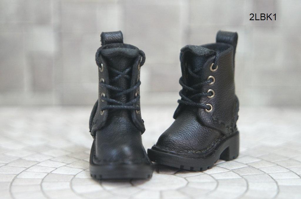 本革：1/6ドールシューズ／セミロングブーツ／ブラック／オビツ24・ブライス・リカちゃん／ブロックパター