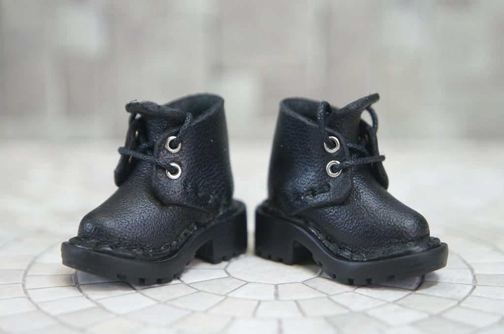 本革：1/6ドールシューズ／ショートブーツ／ブラック／オビツ24・ブライス・リカちゃん／ブロックパターン靴 | 6枚目