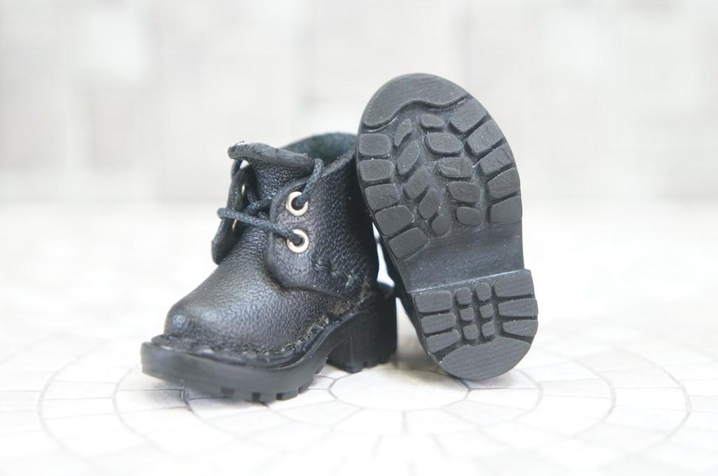 本革：1/6ドールシューズ／ショートブーツ／ブラック／オビツ24・ブライス・リカちゃん／ブロックパターン靴 | 7枚目
