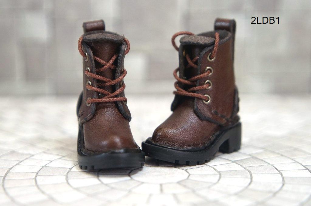 本革：1/6ドールシューズ／セミロングブーツ／ダークブラウン／オビツ24・ブライス・リカちゃん／ブロックパター