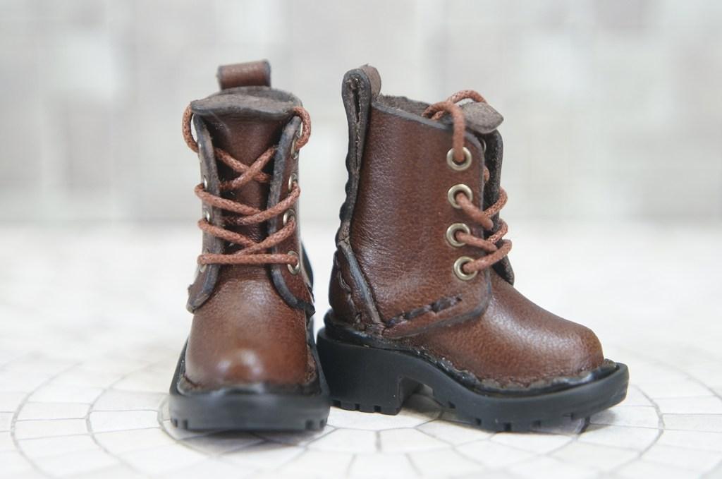 本革：1/6ドールシューズ／セミロングブーツ／ダークブラウン／オビツ24・ブライス・リカちゃん／ブロックパター | 2枚目