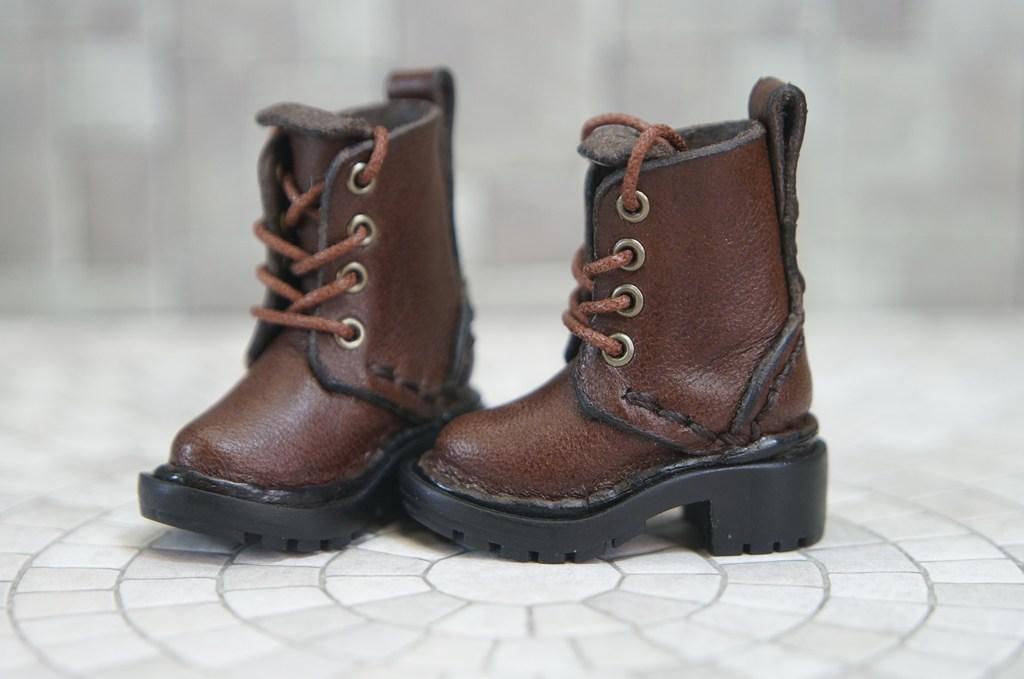 本革：1/6ドールシューズ／セミロングブーツ／ダークブラウン／オビツ24・ブライス・リカちゃん／ブロックパター | 5枚目