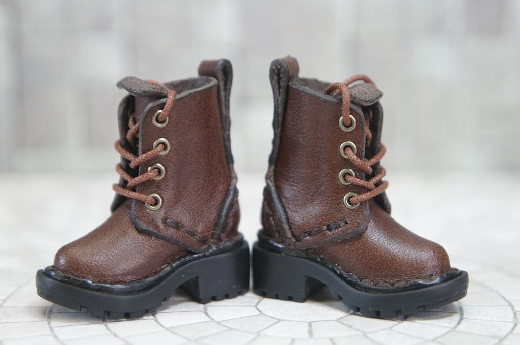 本革：1/6ドールシューズ／セミロングブーツ／ダークブラウン／オビツ24・ブライス・リカちゃん／ブロックパター | 6枚目