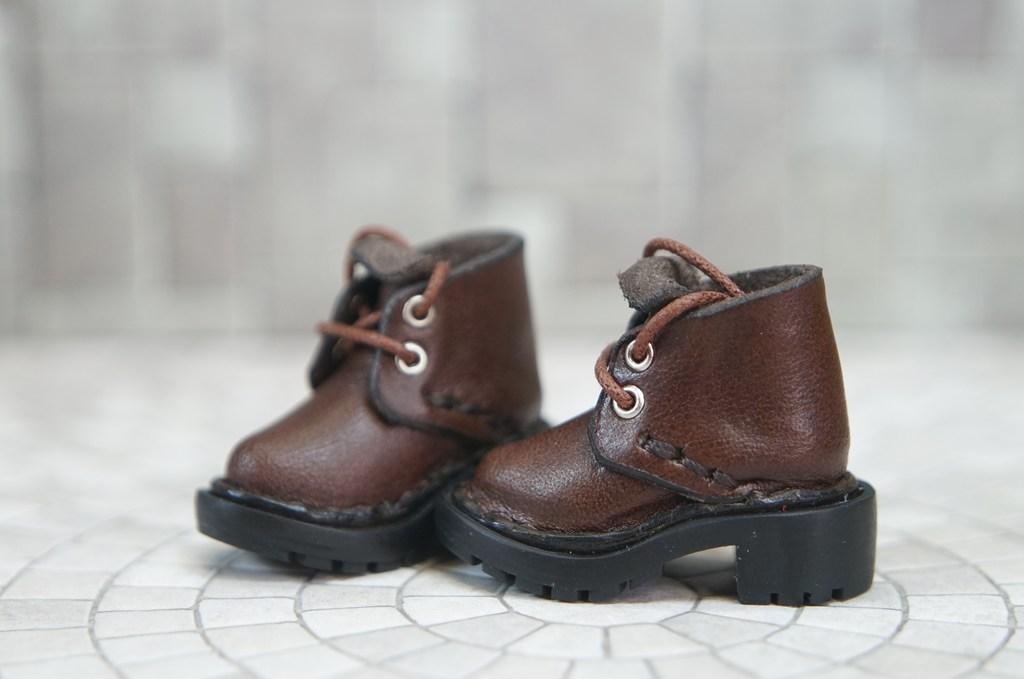 本革：1/6ドールシューズ／ショートブーツ／ダークブラウン／オビツ24・ブライス・リカちゃん／ブロックパターン靴 | 5枚目