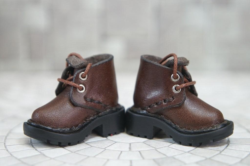 本革：1/6ドールシューズ／ショートブーツ／ダークブラウン／オビツ24・ブライス・リカちゃん／ブロックパターン靴 | 6枚目