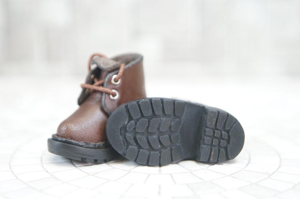 本革：1/6ドールシューズ／ショートブーツ／ダークブラウン／オビツ24・ブライス・リカちゃん／ブロックパターン靴 | 8枚目