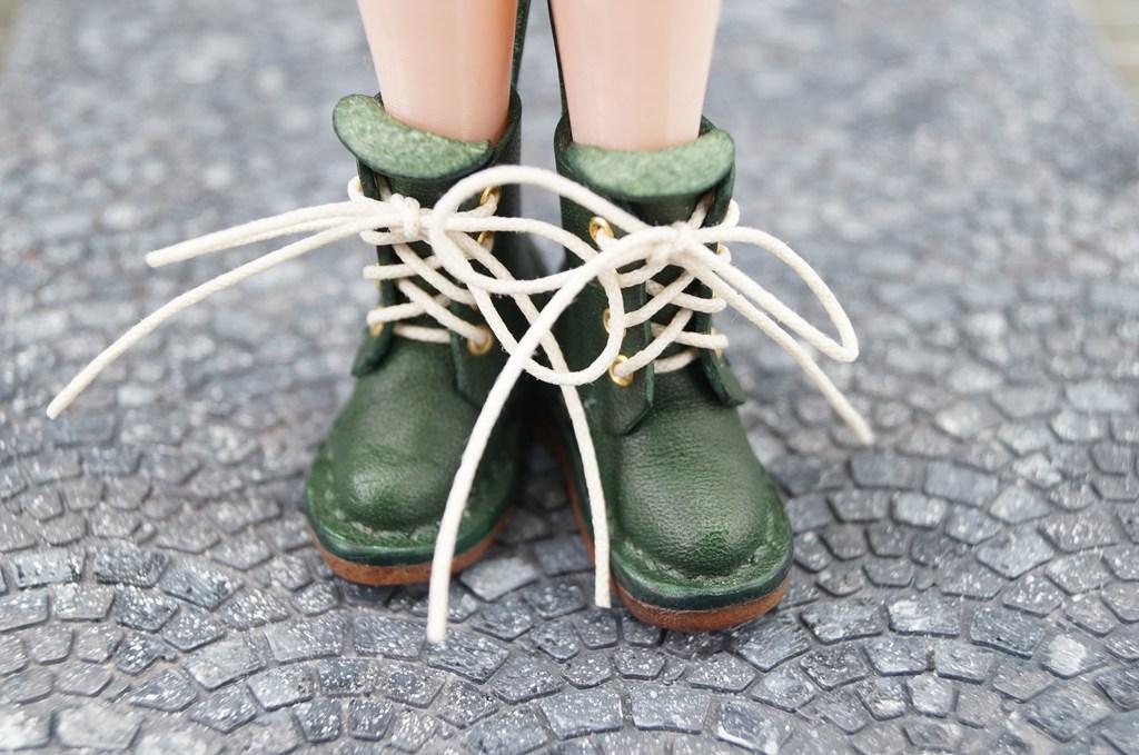 本革：1/6ドールシューズ／セミロングブーツ　ディープグリーン／オビツ24・ブライス・リカちゃん