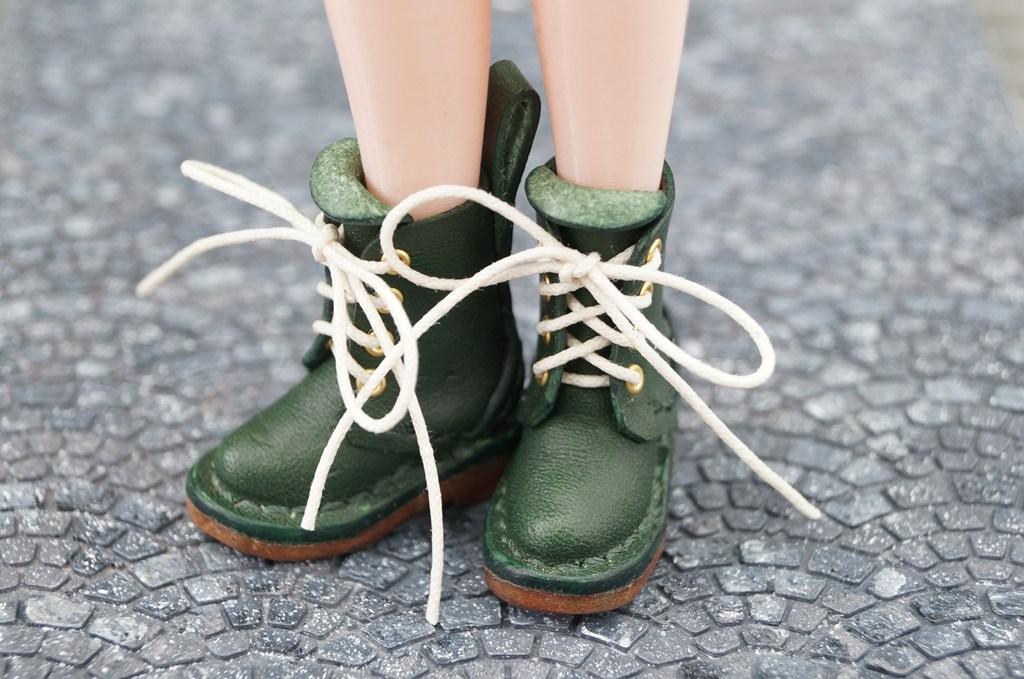 本革：1/6ドールシューズ／セミロングブーツ　ディープグリーン／オビツ24・ブライス・リカちゃん | 2枚目