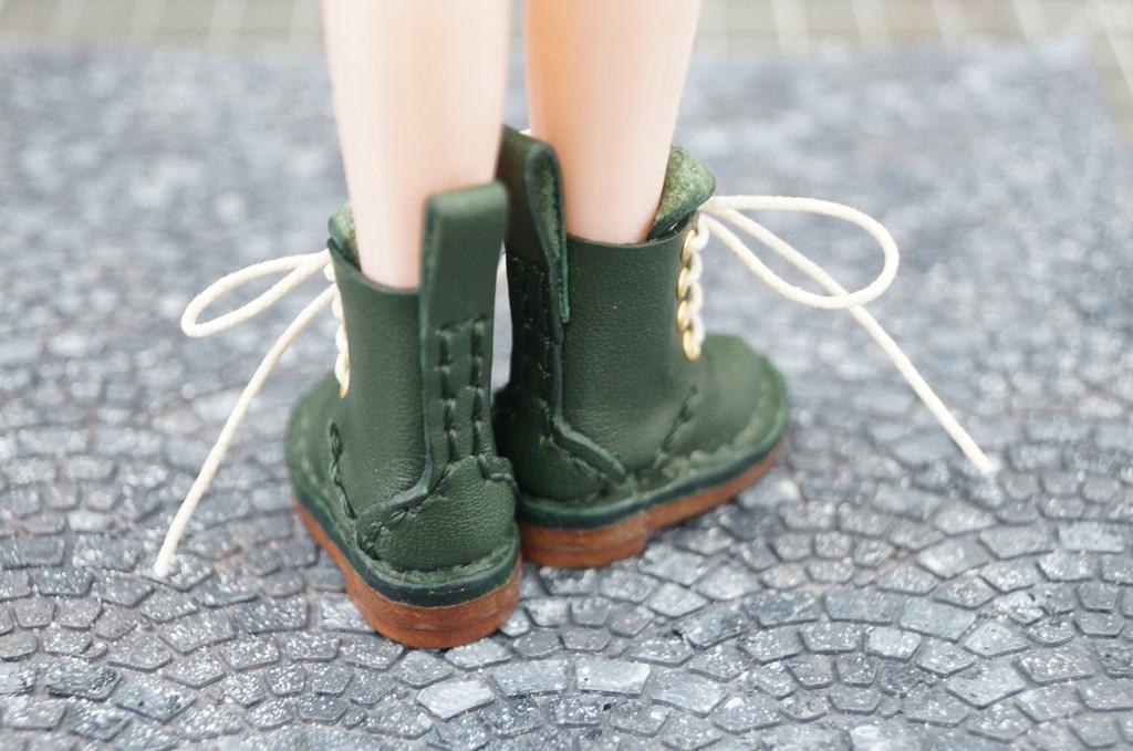 本革：1/6ドールシューズ／セミロングブーツ　ディープグリーン／オビツ24・ブライス・リカちゃん | 3枚目