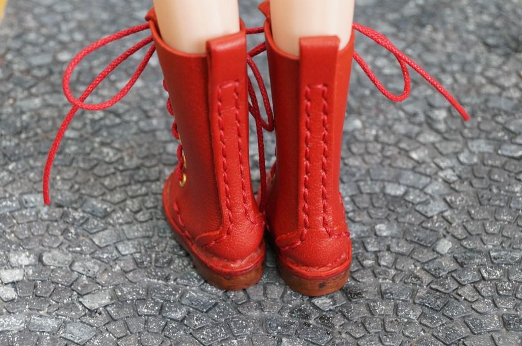 本革：1/6ドールシューズ／編み上げロングブーツ　レッド／オビツ24・ブライス・リカちゃん | 6枚目