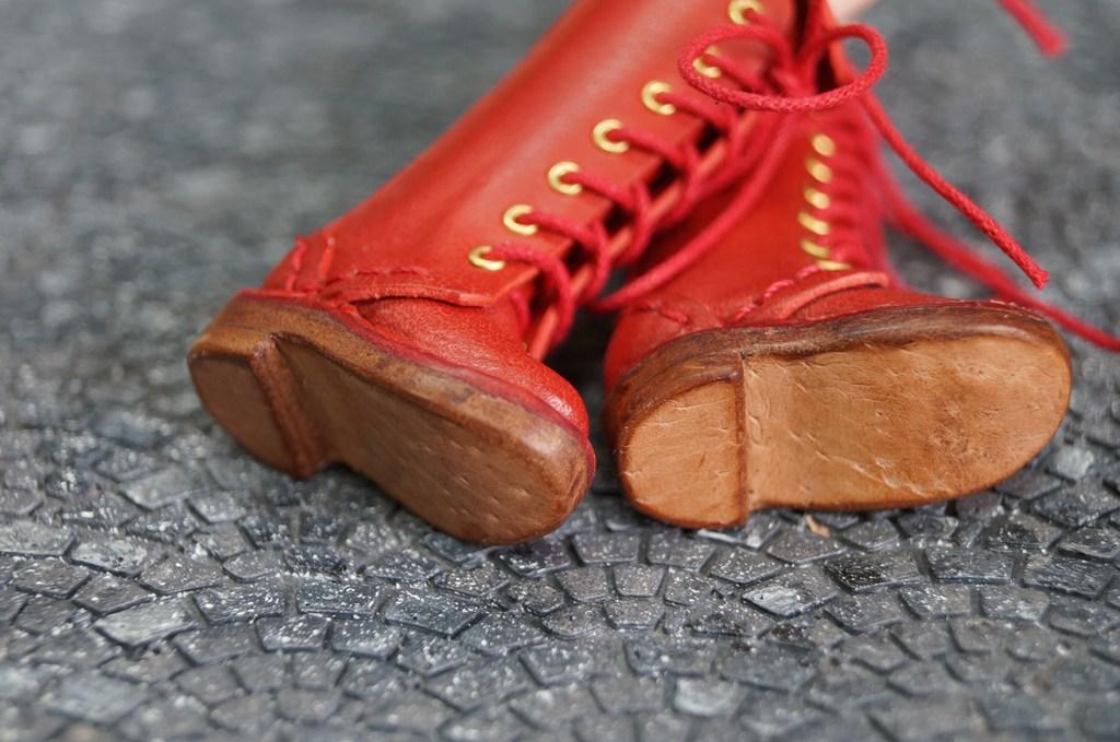 本革：1/6ドールシューズ／編み上げロングブーツ　レッド／オビツ24・ブライス・リカちゃん | 8枚目