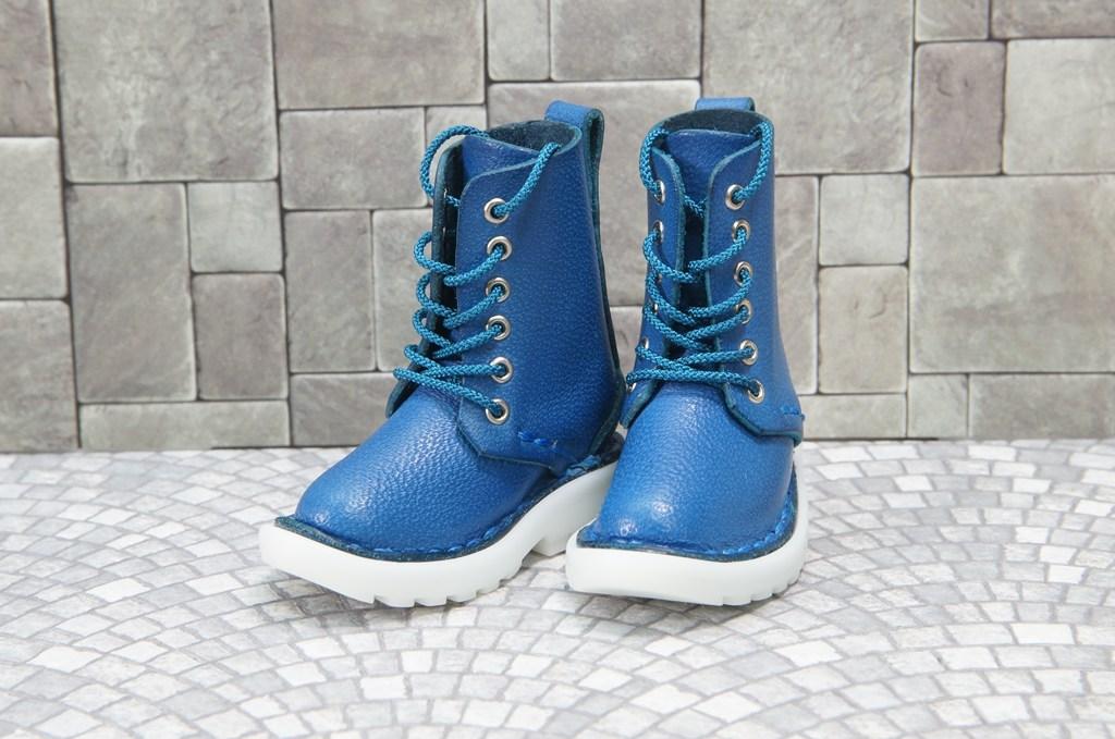 本革：ドールシューズ／セミロングブーツ／ブルー／オビツ30ジャストフィット／ブロックパターン靴底 | 10枚目