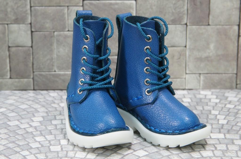 本革：ドールシューズ／セミロングブーツ／ブルー／オビツ30ジャストフィット／ブロックパターン靴底 | 2枚目
