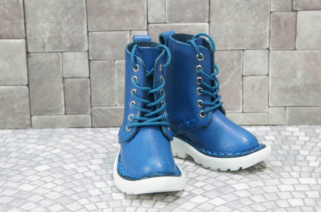 本革：ドールシューズ／セミロングブーツ／ブルー／オビツ30ジャストフィット／ブロックパターン靴底 | 3枚目