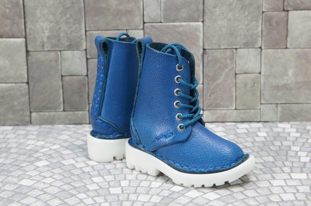 本革：ドールシューズ／セミロングブーツ／ブルー／オビツ30ジャストフィット／ブロックパターン靴底 | 4枚目