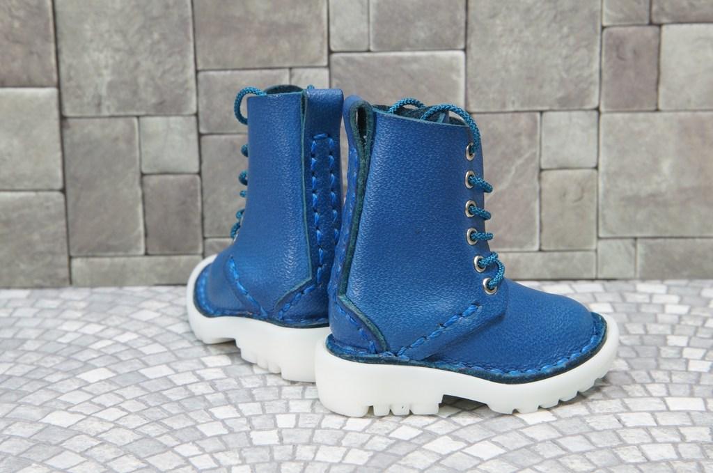 本革：ドールシューズ／セミロングブーツ／ブルー／オビツ30ジャストフィット／ブロックパターン靴底 | 5枚目
