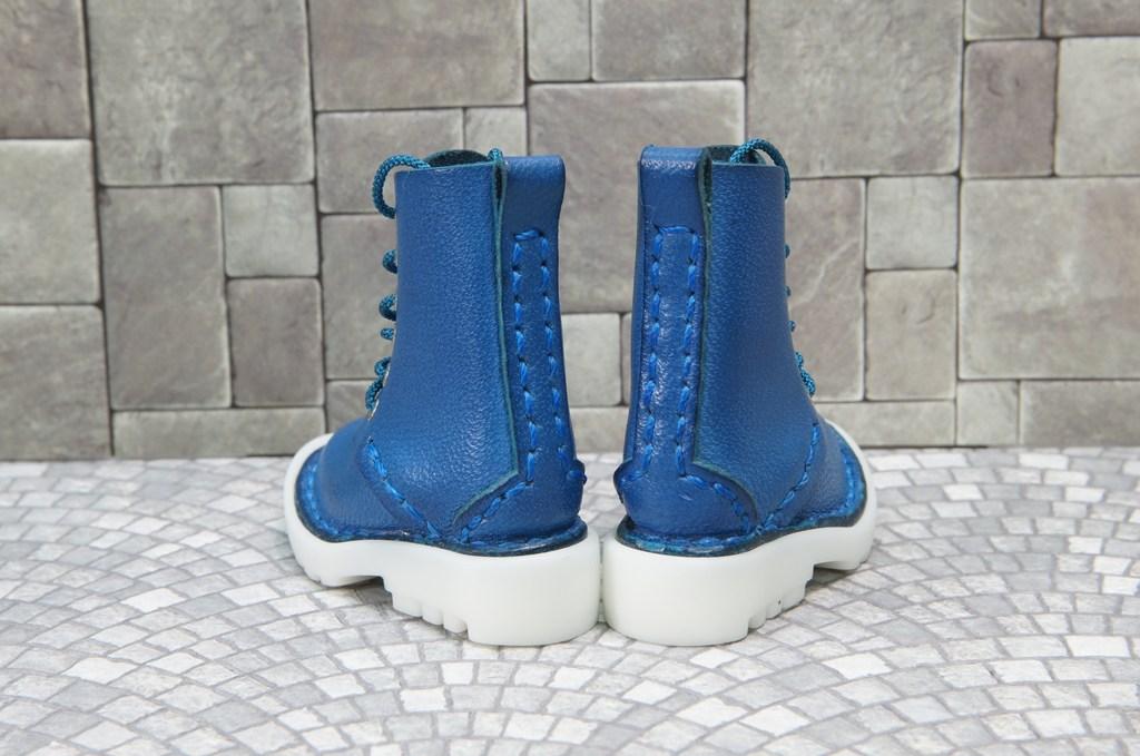 本革：ドールシューズ／セミロングブーツ／ブルー／オビツ30ジャストフィット／ブロックパターン靴底 | 6枚目