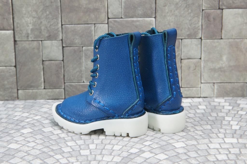 本革：ドールシューズ／セミロングブーツ／ブルー／オビツ30ジャストフィット／ブロックパターン靴底 | 7枚目