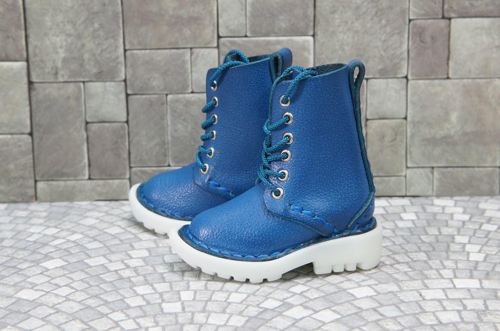 本革：ドールシューズ／セミロングブーツ／ブルー／オビツ30ジャストフィット／ブロックパターン靴底 | 8枚目