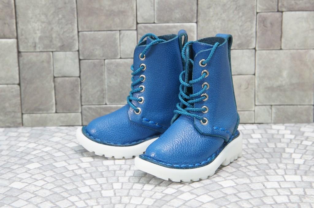 本革：ドールシューズ／セミロングブーツ／ブルー／オビツ30ジャストフィット／ブロックパターン靴底 | 9枚目