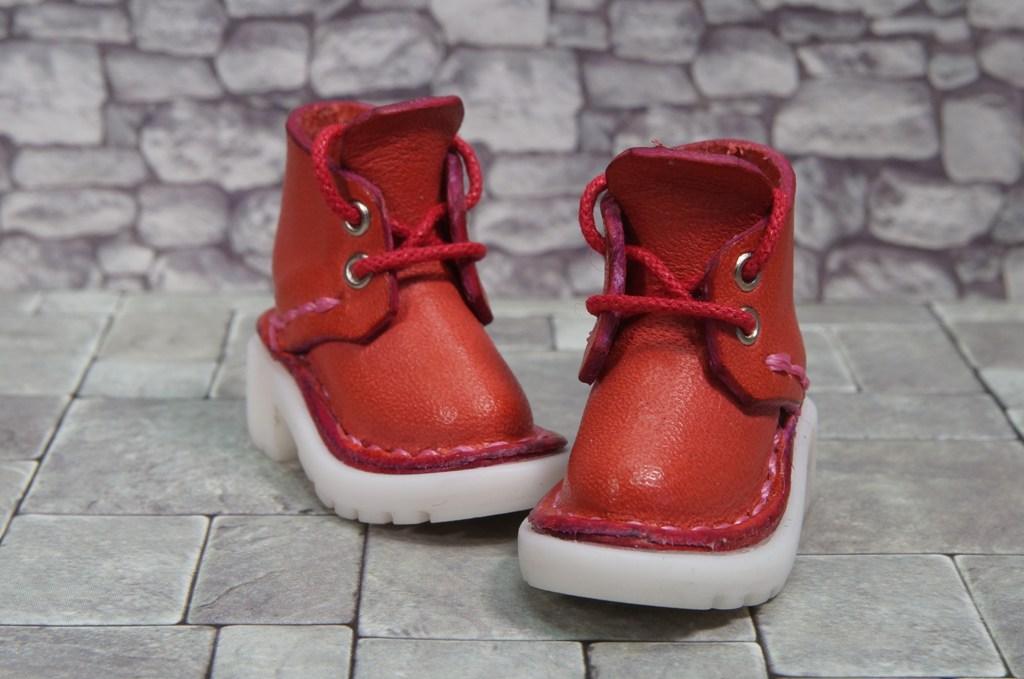 本革：1/6ドールシューズ／ショートブーツ／コーラルピンク／オビツ24・ブライス・リカちゃん／ブロックパターン靴底 | 10枚目