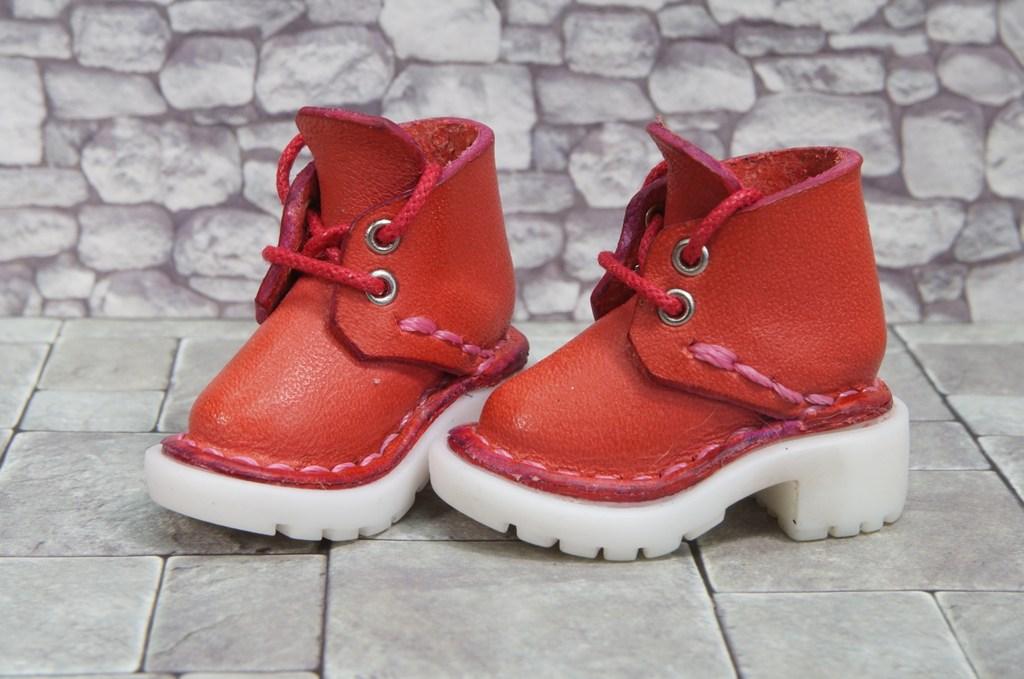 本革：1/6ドールシューズ／ショートブーツ／コーラルピンク／オビツ24・ブライス・リカちゃん／ブロックパターン靴底 | 11枚目
