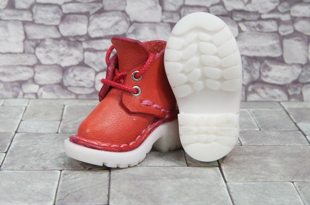 本革：1/6ドールシューズ／ショートブーツ／コーラルピンク／オビツ24・ブライス・リカちゃん／ブロックパターン靴底 | 12枚目