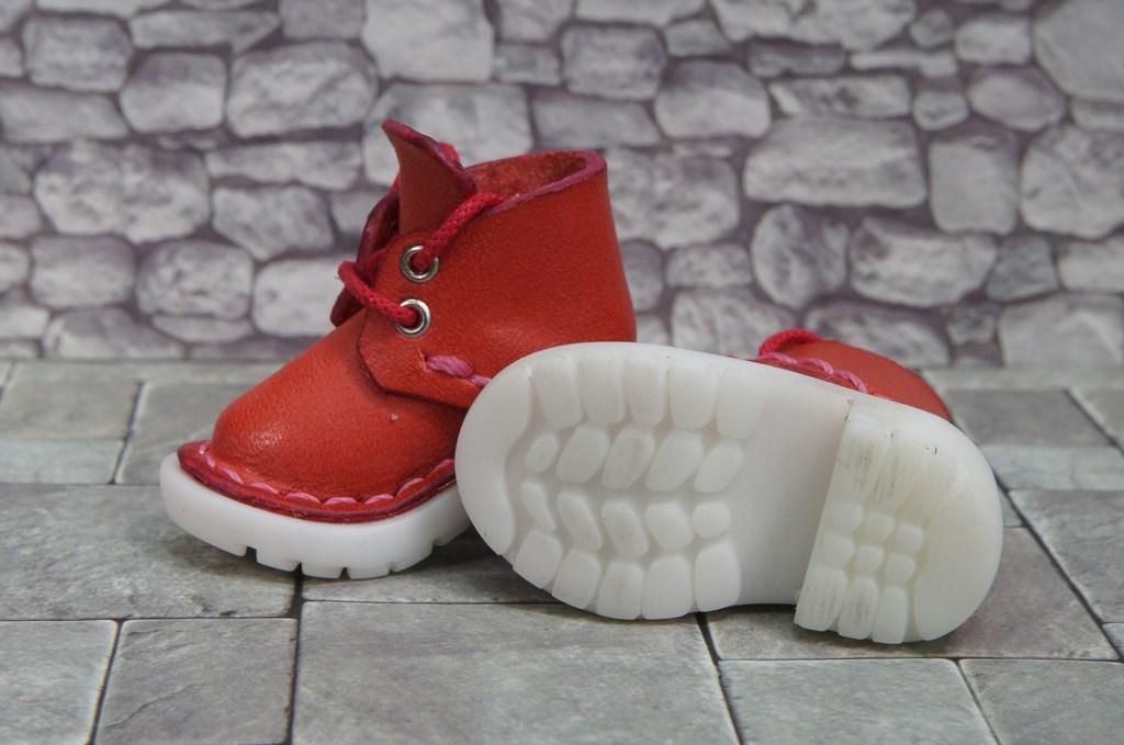 本革：1/6ドールシューズ／ショートブーツ／コーラルピンク／オビツ24・ブライス・リカちゃん／ブロックパターン靴底 | 13枚目