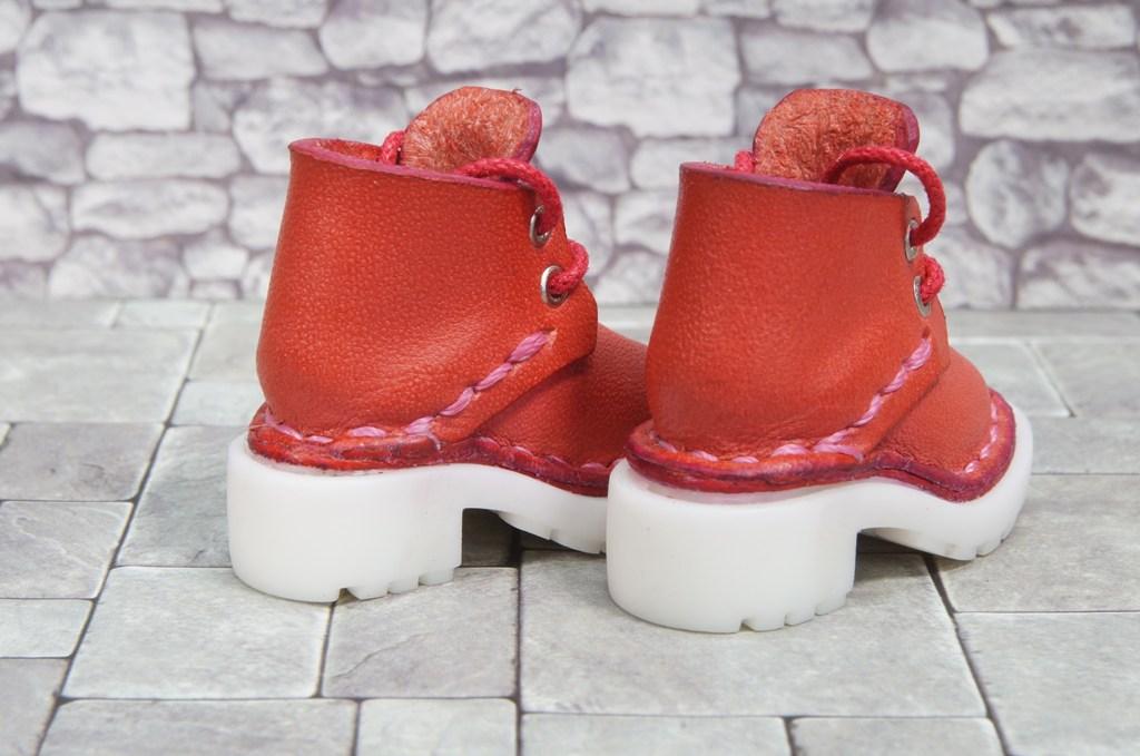 本革：1/6ドールシューズ／ショートブーツ／コーラルピンク／オビツ24・ブライス・リカちゃん／ブロックパターン靴底 | 6枚目