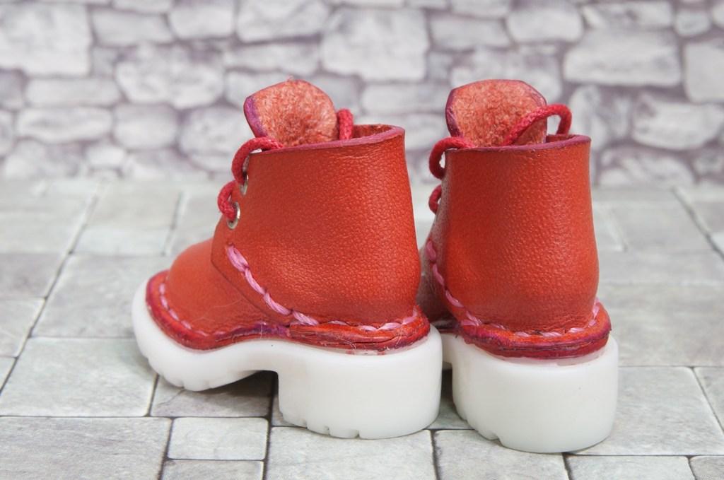 本革：1/6ドールシューズ／ショートブーツ／コーラルピンク／オビツ24・ブライス・リカちゃん／ブロックパターン靴底 | 7枚目
