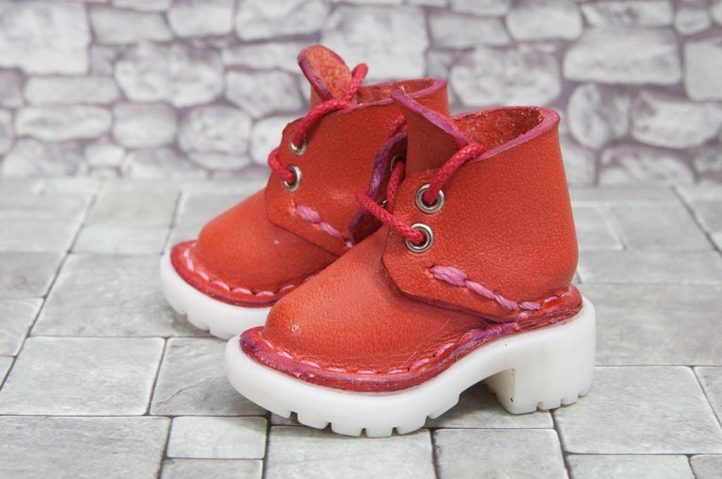 本革：1/6ドールシューズ／ショートブーツ／コーラルピンク／オビツ24・ブライス・リカちゃん／ブロックパターン靴底 | 8枚目