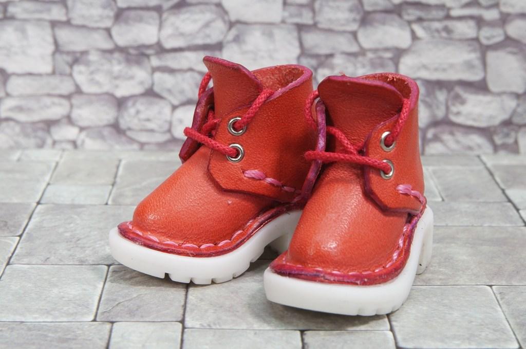 本革：1/6ドールシューズ／ショートブーツ／コーラルピンク／オビツ24・ブライス・リカちゃん／ブロックパターン靴底 | 9枚目