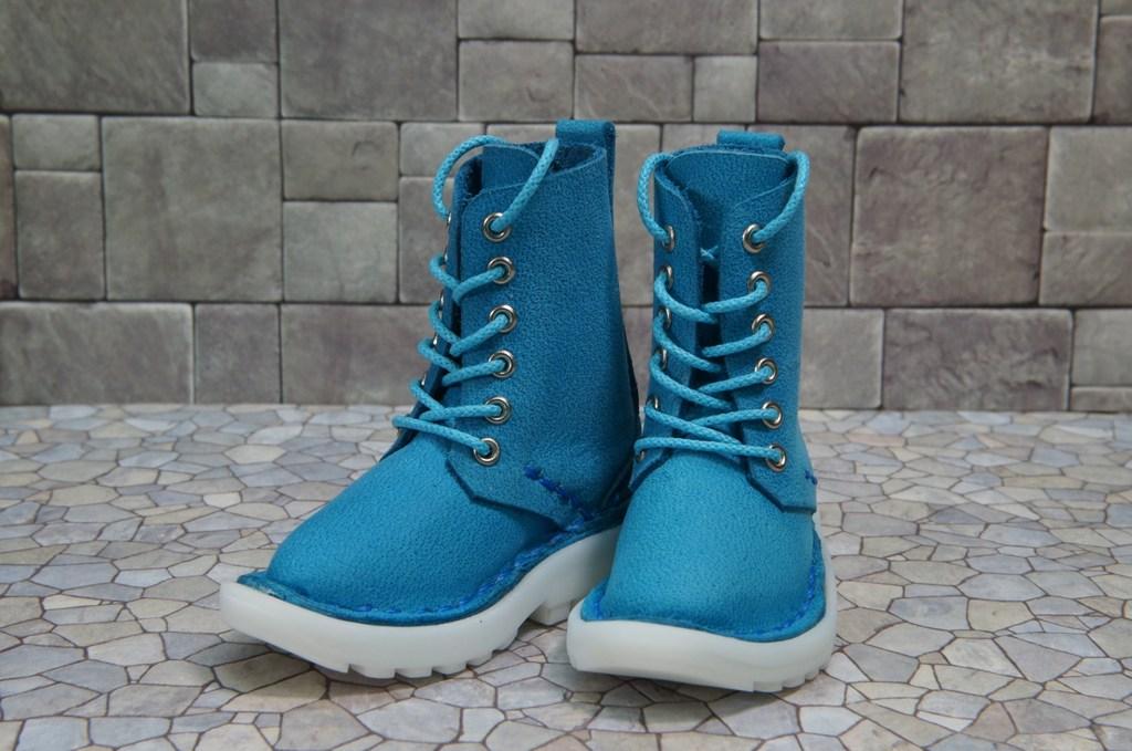 本革：ドールシューズ／セミロングブーツ／スカイブルー／オビツ30ジャストフィット／ブロックパターン靴底 | 11枚目