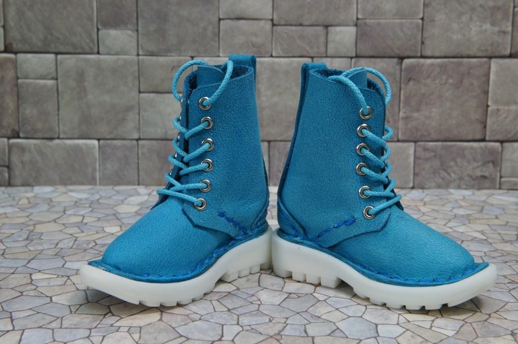 本革：ドールシューズ／セミロングブーツ／スカイブルー／オビツ30ジャストフィット／ブロックパターン靴底 | 12枚目