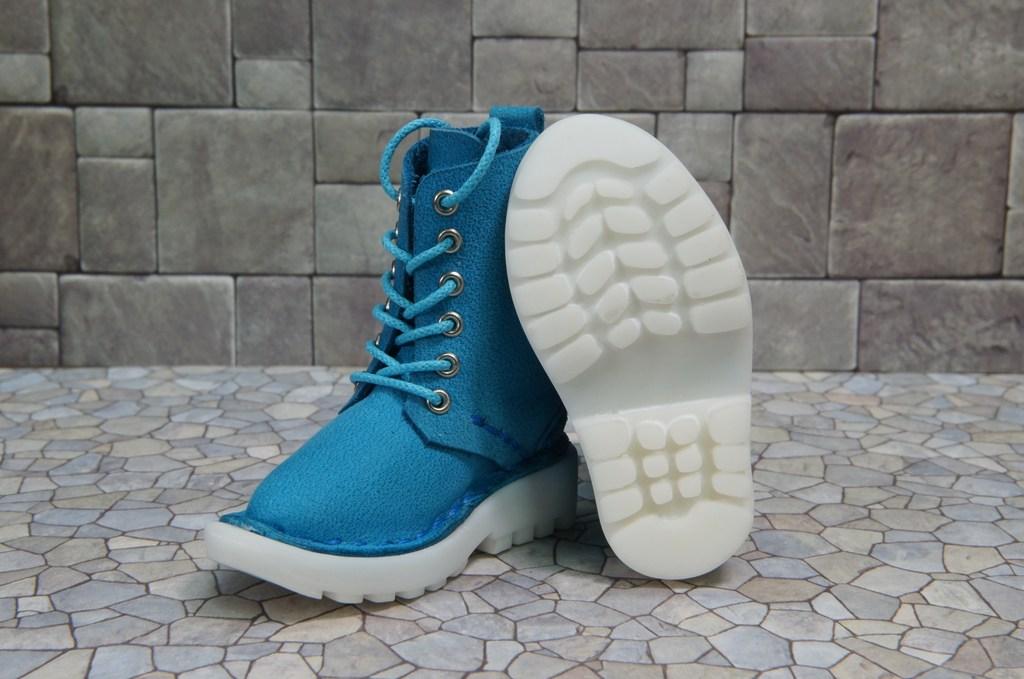 本革：ドールシューズ／セミロングブーツ／スカイブルー／オビツ30ジャストフィット／ブロックパターン靴底 | 13枚目