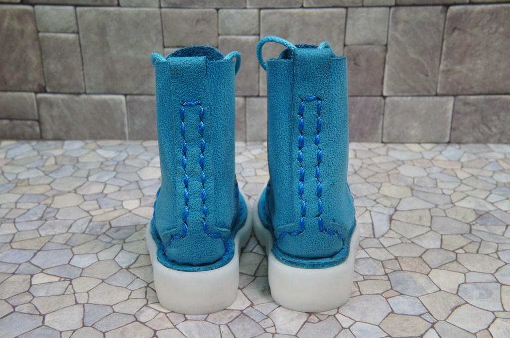 本革：ドールシューズ／セミロングブーツ／スカイブルー／オビツ30ジャストフィット／ブロックパターン靴底 | 3枚目