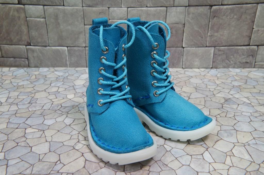 本革：ドールシューズ／セミロングブーツ／スカイブルー／オビツ30ジャストフィット／ブロックパターン靴底 | 4枚目