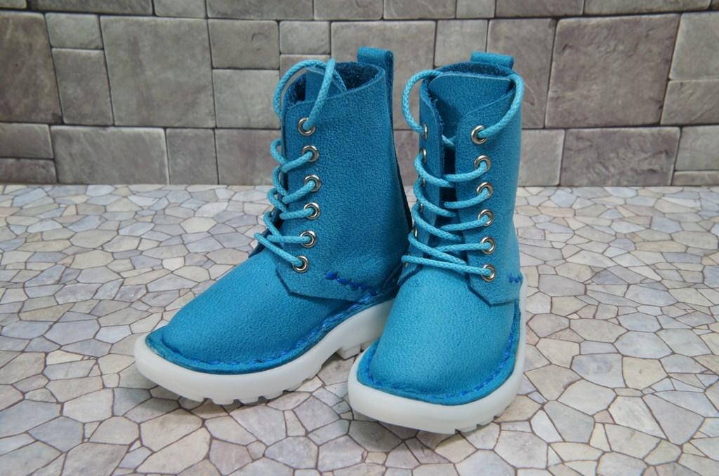本革：ドールシューズ／セミロングブーツ／スカイブルー／オビツ30ジャストフィット／ブロックパターン靴底 | 5枚目