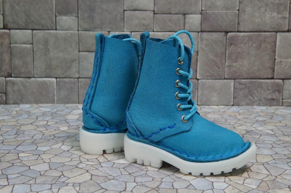 本革：ドールシューズ／セミロングブーツ／スカイブルー／オビツ30ジャストフィット／ブロックパターン靴底 | 6枚目