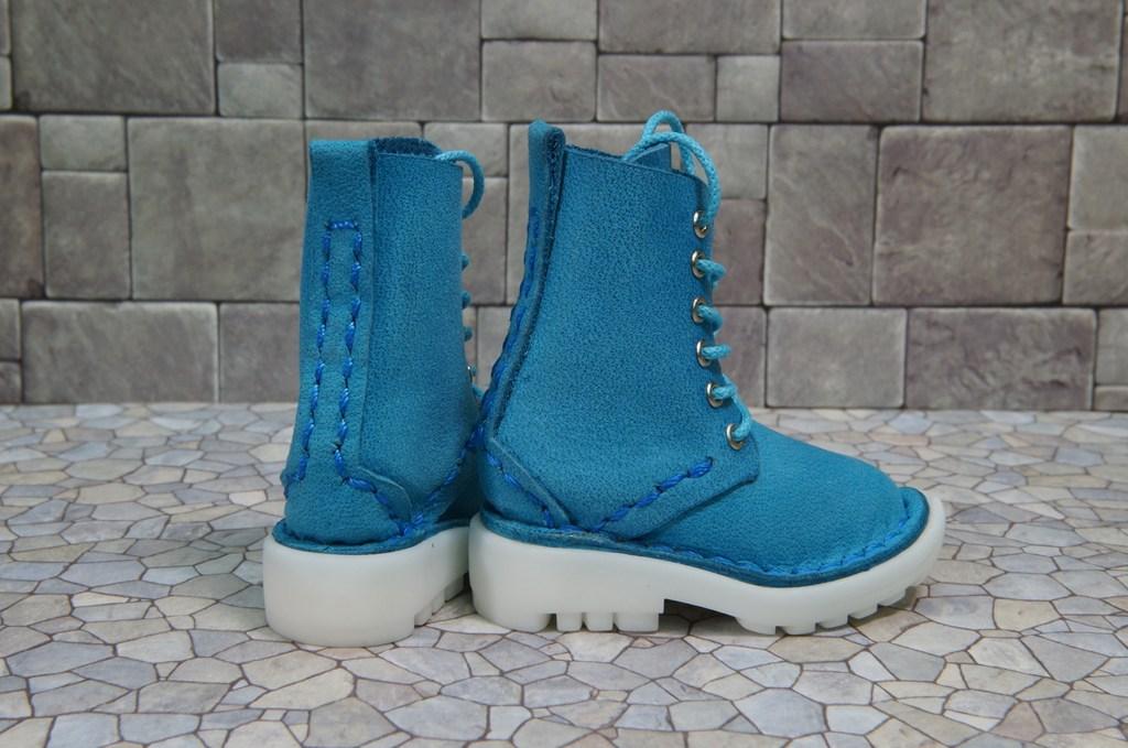 本革：ドールシューズ／セミロングブーツ／スカイブルー／オビツ30ジャストフィット／ブロックパターン靴底 | 7枚目