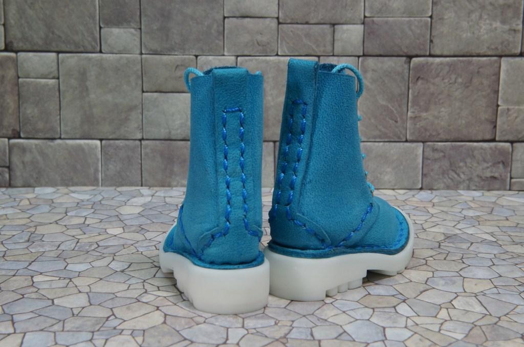 本革：ドールシューズ／セミロングブーツ／スカイブルー／オビツ30ジャストフィット／ブロックパターン靴底 | 8枚目