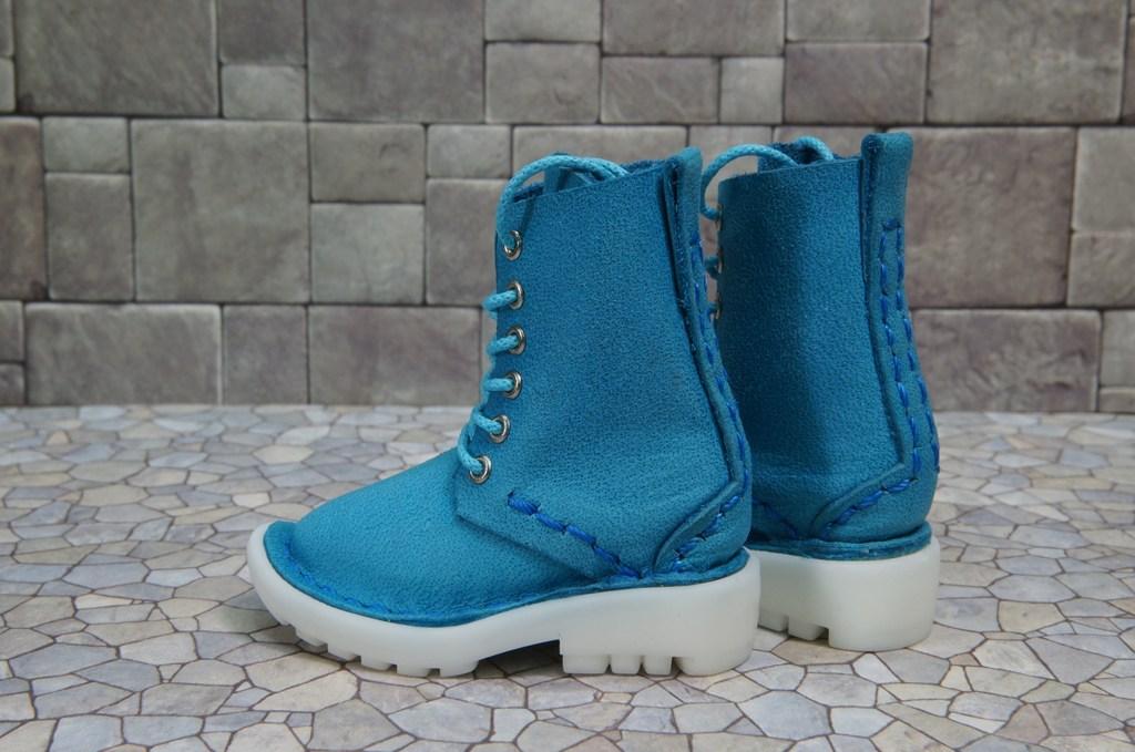 本革：ドールシューズ／セミロングブーツ／スカイブルー／オビツ30ジャストフィット／ブロックパターン靴底 | 9枚目