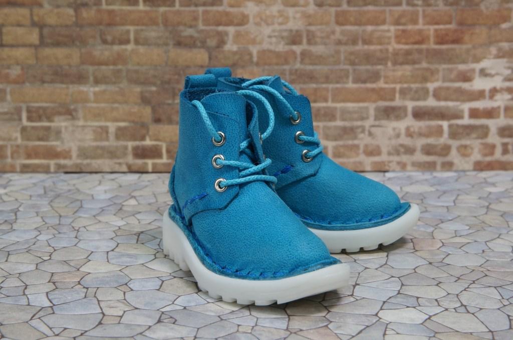 本革：ドールシューズ／ショートブーツ／スカイブルー／オビツ30ジャストフィット／ブロックパターン靴底
