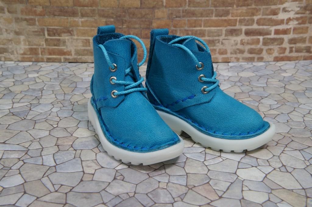 本革：ドールシューズ／ショートブーツ／スカイブルー／オビツ30ジャストフィット／ブロックパターン靴底 | 4枚目