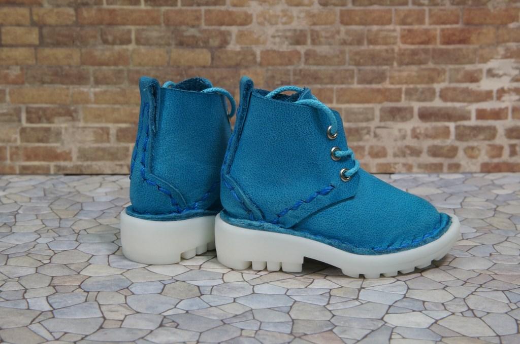 本革：ドールシューズ／ショートブーツ／スカイブルー／オビツ30ジャストフィット／ブロックパターン靴底 | 6枚目