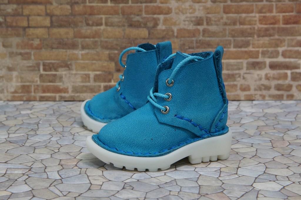 本革：ドールシューズ／ショートブーツ／スカイブルー／オビツ30ジャストフィット／ブロックパターン靴底 | 9枚目