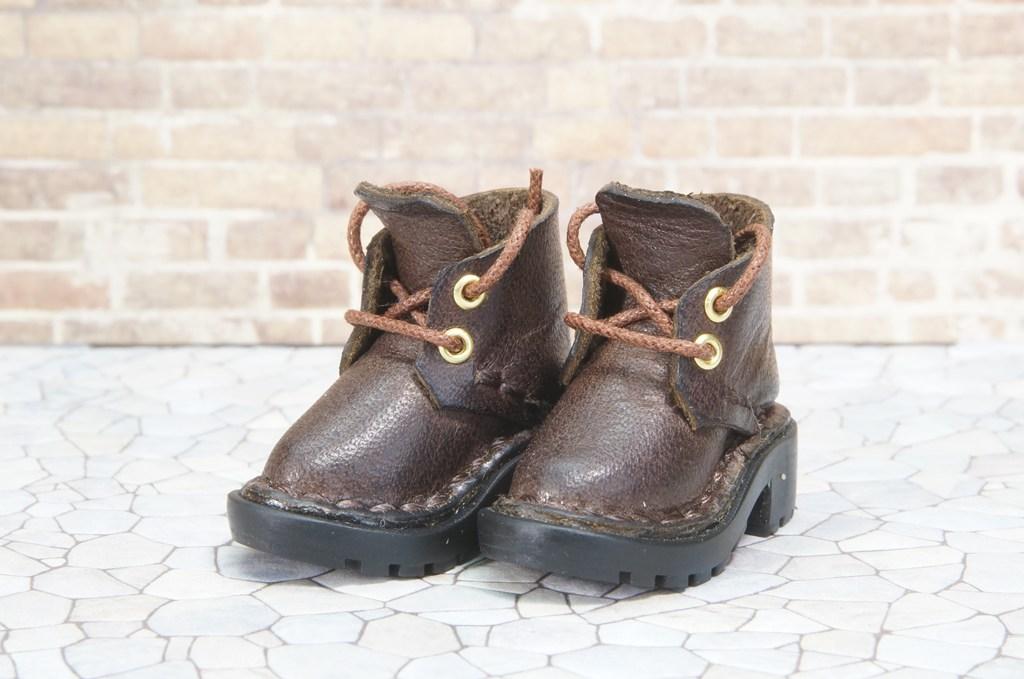 本革：1/6ドールシューズ／ショートブーツ／ディープブラウン／オビツ24・ブライス・リカちゃん／ブロックパターン靴底 | 10枚目
