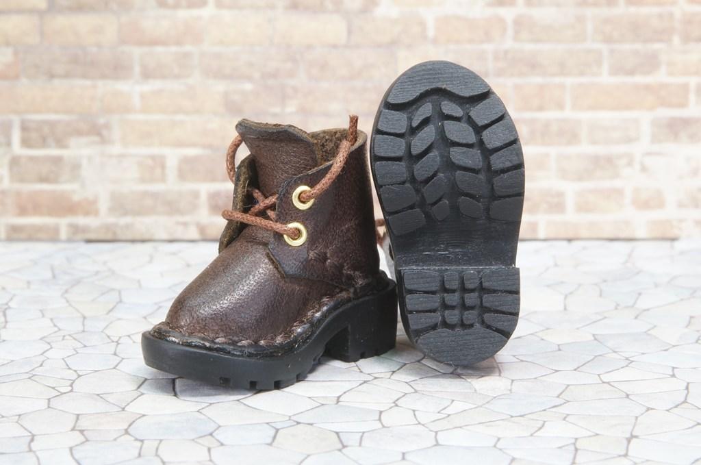 本革：1/6ドールシューズ／ショートブーツ／ディープブラウン／オビツ24・ブライス・リカちゃん／ブロックパターン靴底 | 11枚目