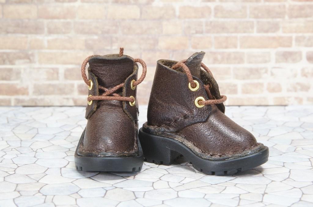 本革：1/6ドールシューズ／ショートブーツ／ディープブラウン／オビツ24・ブライス・リカちゃん／ブロックパターン靴底 | 5枚目